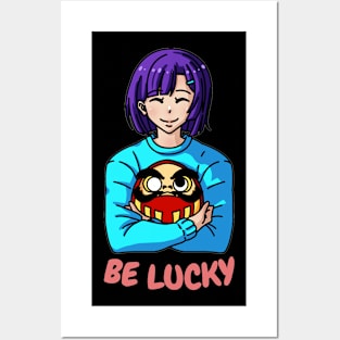 Anime Girl Otaku Japanese Daruma Doll Be Lucky Posters and Art